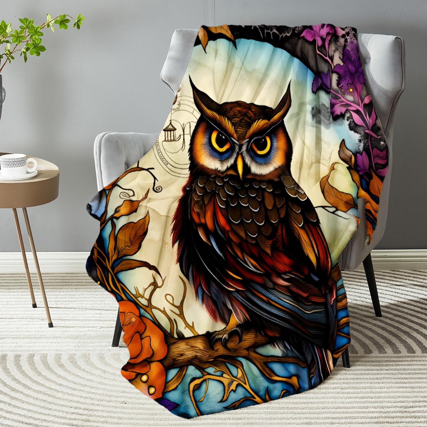 Retro Owl Blanket - Lightweight Flannel