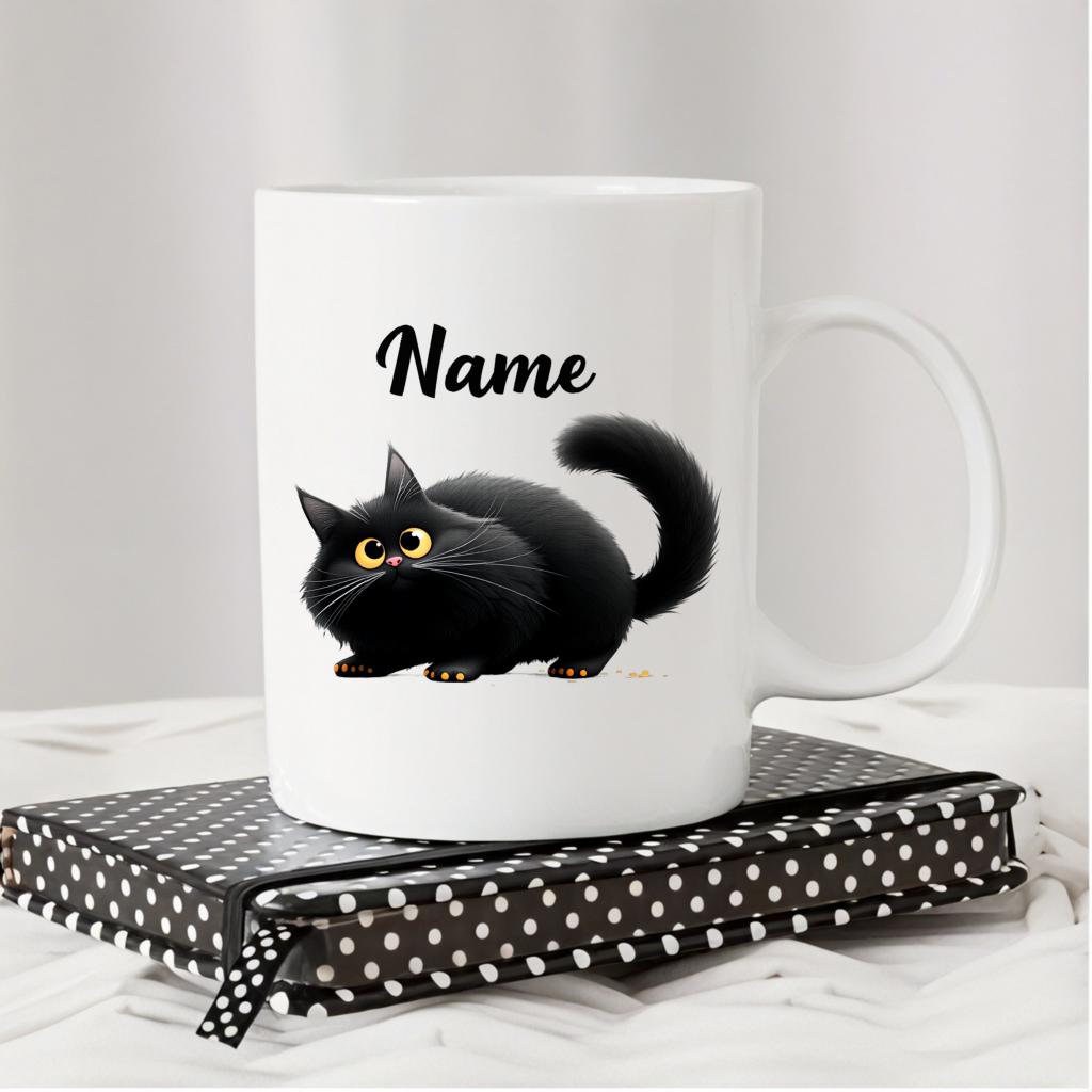 Personalized White Coffee Mug with Black Cat & Custom Name Print Ceramic Reusable Washable Tumbler for Kitchen Office Unique Gift Idea Drinkware Cup Camping Picnic Chair and Blanket SetCoffee Mug Christmas Tree Straw