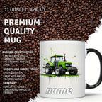 Customized Name Cute Durable 11oz Ceramic Mug with Cartoon Tractor Design for Hot & Cold Drinks Perfect Gift for Birthdays Christmas New Year Camping Picnic Chair and Blanket Set Coffee LidCoffee Mug Tree Straw