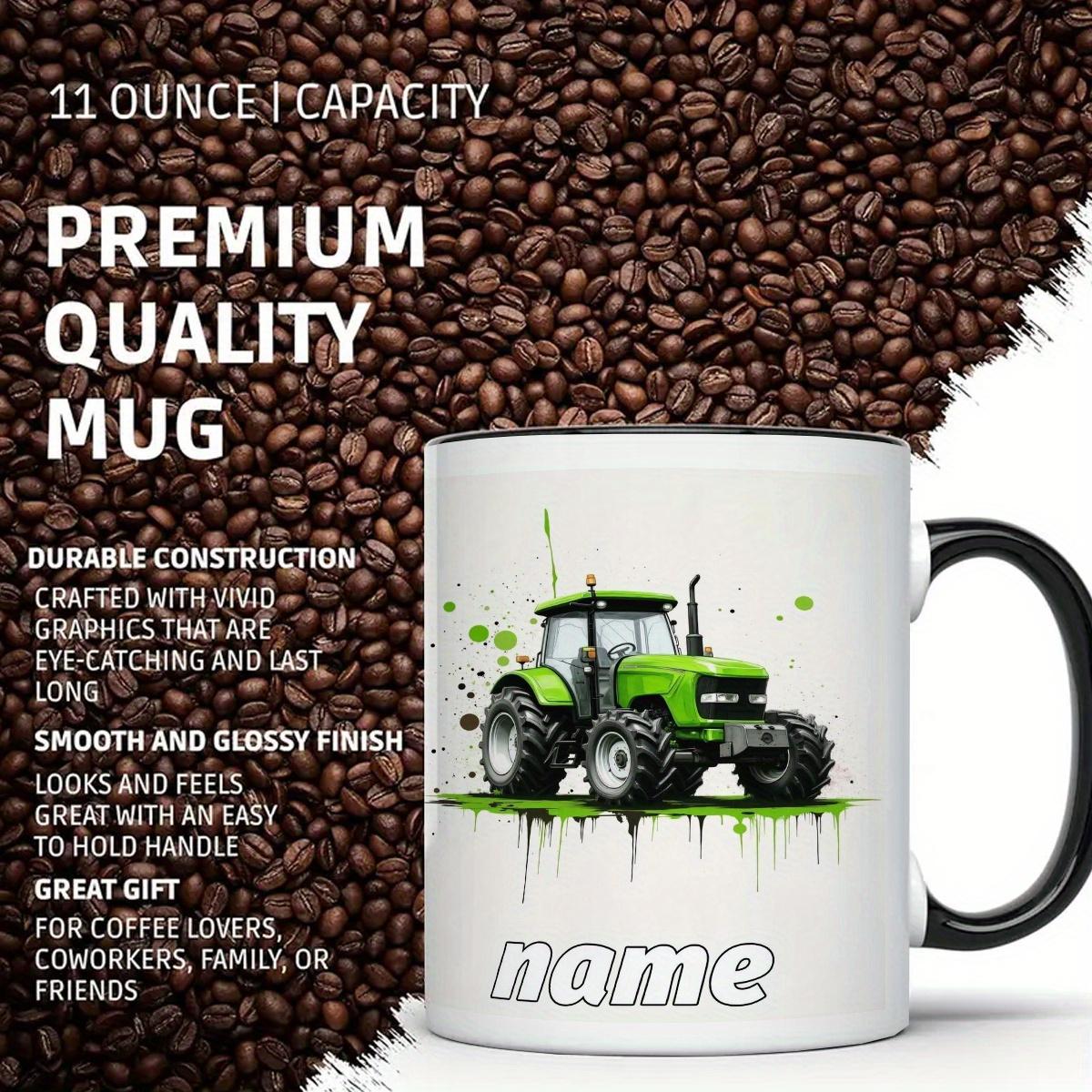 Customized Name Cute Durable 11oz Ceramic Mug with Cartoon Tractor Design for Hot & Cold Drinks Perfect Gift for Birthdays Christmas New Year Camping Picnic Chair and Blanket Set Coffee LidCoffee Mug Tree Straw