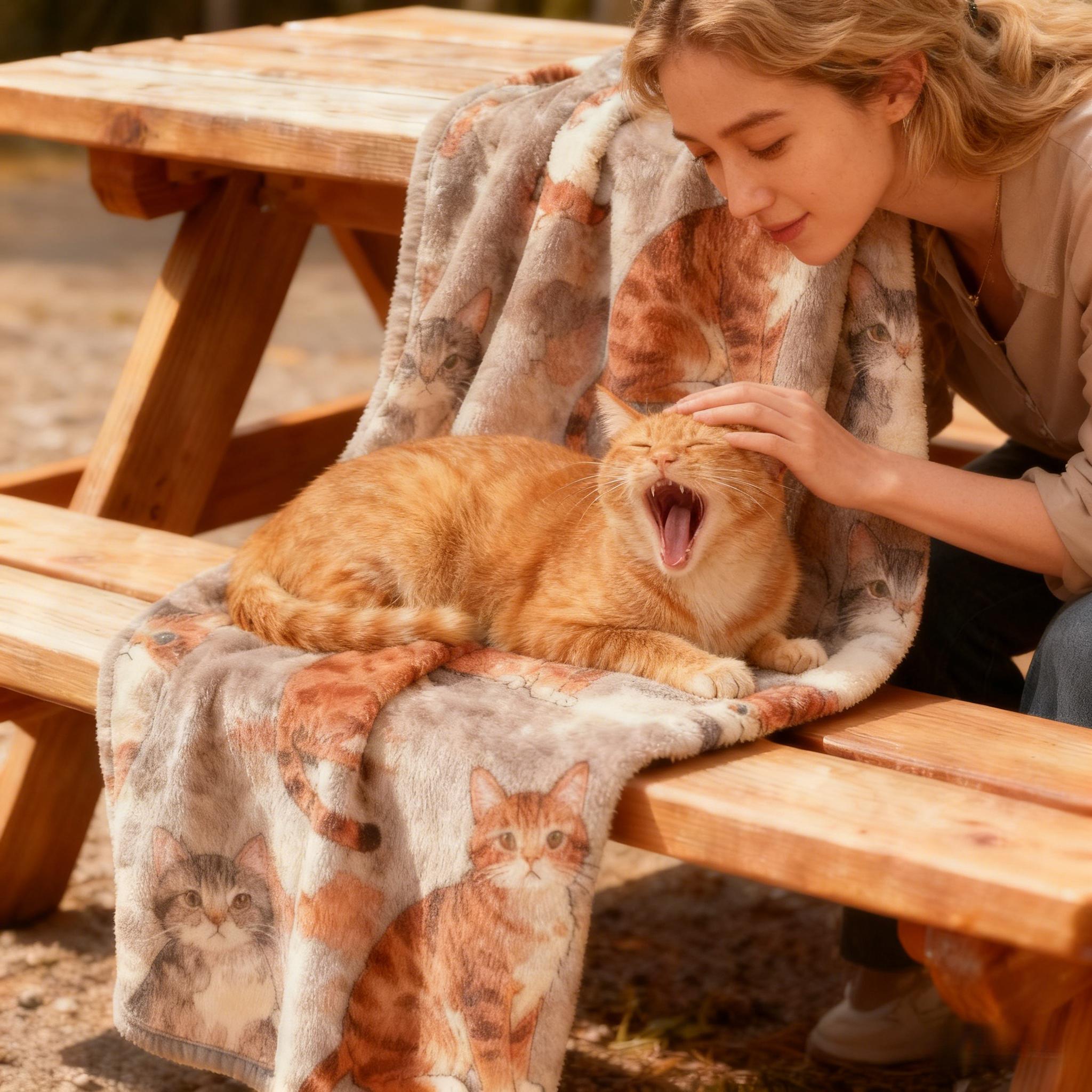 Home Aesthetic Pet Blanket Personalized Full Pet Image 290g Flannel 4 Sizes Ultra Soft Warm Machine Washable Cozy Cat Blanket for Emotional Connection