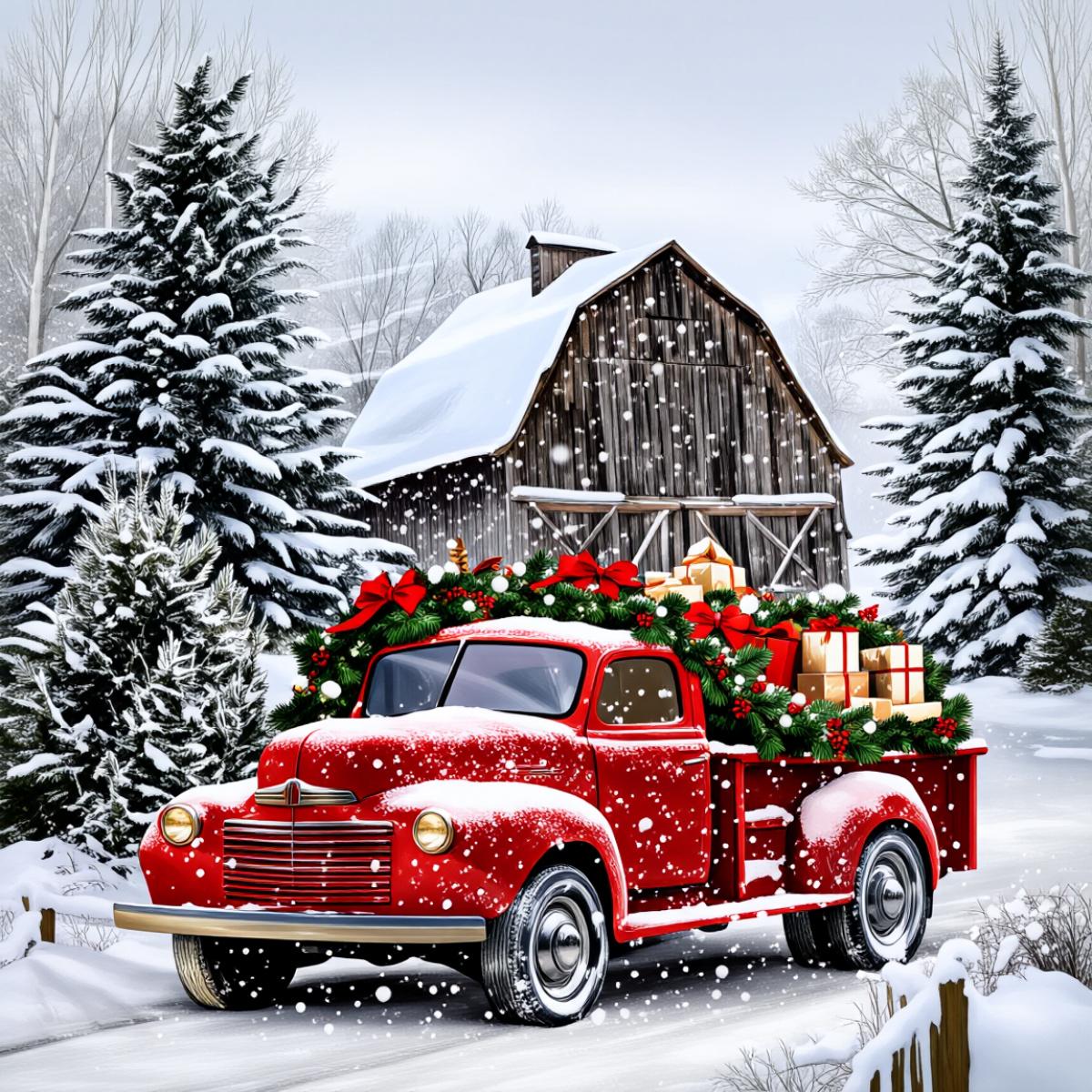 290g flannel blanket ‌   Christmas Throw Blanket Red Vintage Truck With Snowy Cabin And Pine Trees Holiday Decor For Cozy Living Room Or Bedroom