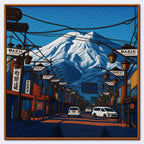 Wall Tapestry Blue Mount Fuji Japanese Street Scene With Snowy Mountain And Traditional Signs For Living Room Decor Cultural Charm Decorative Camping Picnic Chair Blanket Set Christmas Tree Ceramic Mug Straw artistic style