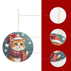 Santa Hat Cat Ornament - Ceramic Pendant