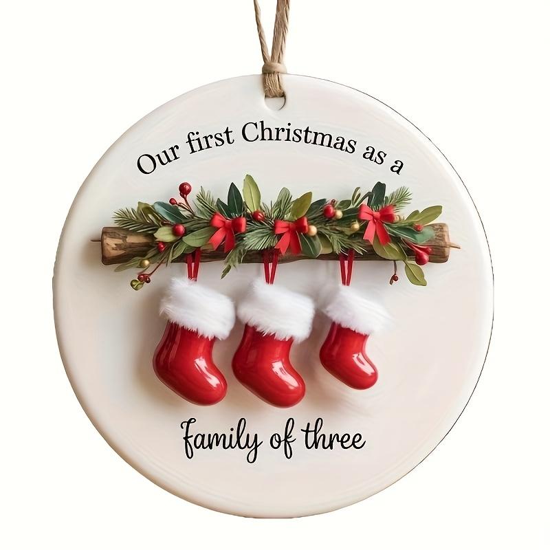 Personalized Family of Three 2025 Ceramic Christmas Ornament - Custom New First Christmas Keepsake with Names (Mom, Dad,) - Footprint Option - Durable Hanging Decoration for & Tree Camping Picnic Chair and Blanket Set Coffee Mug Lid Straw