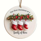 Personalized Family of Three 2025 Ceramic Christmas Ornament - Custom New First Christmas Keepsake with Names (Mom, Dad,) - Footprint Option - Durable Hanging Decoration for & Tree Camping Picnic Chair and Blanket Set Coffee Mug Lid Straw