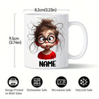 Personalized Funny Girl Face Mug with Glasses & Expressive Eyes 11oz Dishwasher Safe Ceramic Coffee Cup Custom Name Text Ideal Gift for Teens Birthdays Everyday Use Camping Picnic Chair and Blanket Set Christmas LidCoffee Mug Tree Straw