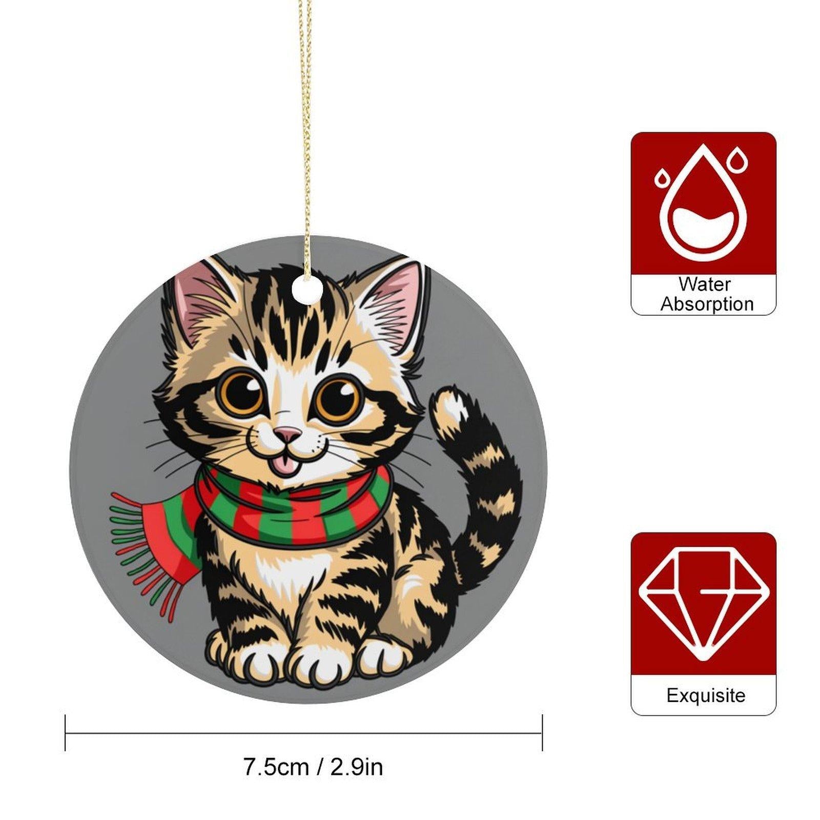 Cute Christmas Cat with Scarf Ceramic Ornament - Reusable Hanging Accessory for , Home, Car & Bags | Festive Christmas Decor & Cat Lover Gift Camping Picnic Chair and Blanket Set Mug Straw