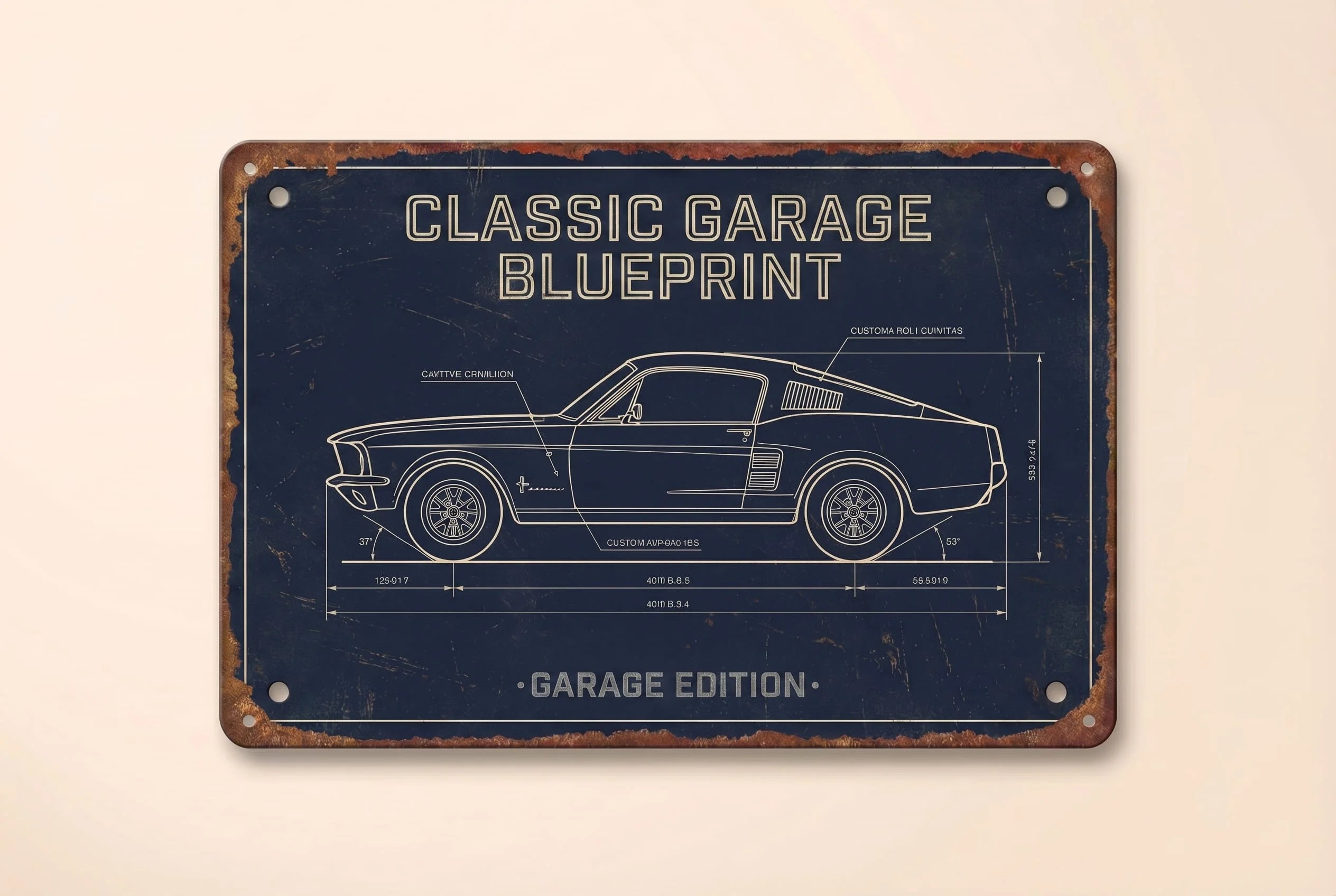 Classic Garage Blueprint Metal Sign