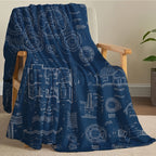 Custom "Family Blueprint" Fleece Blanket - Personalized Names Architectural Design - Navy Blue Sherpa Throw - Unique Gift for Husband & Dad