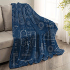 Custom "Family Blueprint" Fleece Blanket - Personalized Names Architectural Design - Navy Blue Sherpa Throw - Unique Gift for Husband & Dad