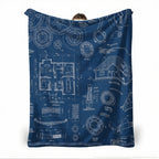 Custom "Family Blueprint" Fleece Blanket - Personalized Names Architectural Design - Navy Blue Sherpa Throw - Unique Gift for Husband & Dad