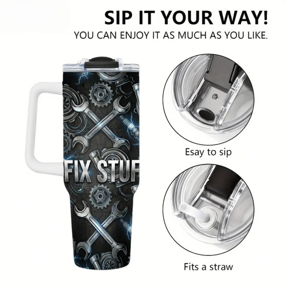 Faux Laser Engraved Mechanic Tumbler - 20/30/40oz Stainless Steel Travel Mug - "Diesel Power" Industrial Design - Rugged Gift for Men