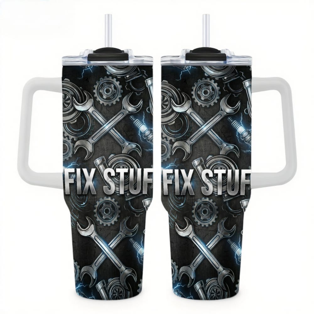 Faux Laser Engraved Mechanic Tumbler - 20/30/40oz Stainless Steel Travel Mug - "Diesel Power" Industrial Design - Rugged Gift for Men
