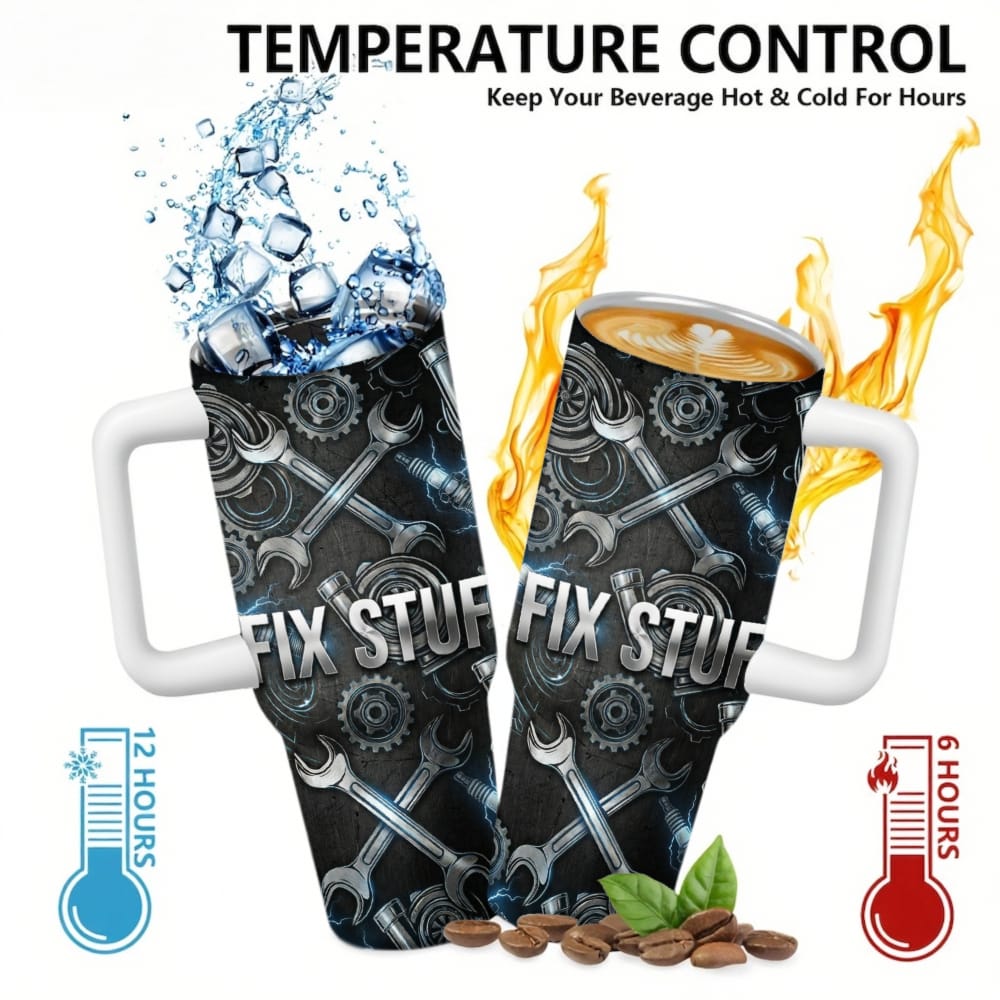 Faux Laser Engraved Mechanic Tumbler - 20/30/40oz Stainless Steel Travel Mug - "Diesel Power" Industrial Design - Rugged Gift for Men
