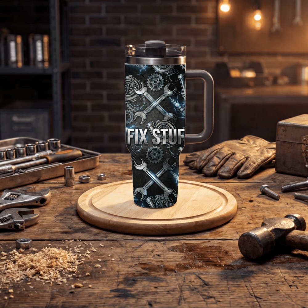 Faux Laser Engraved Mechanic Tumbler - 20/30/40oz Stainless Steel Travel Mug - "Diesel Power" Industrial Design - Rugged Gift for Men