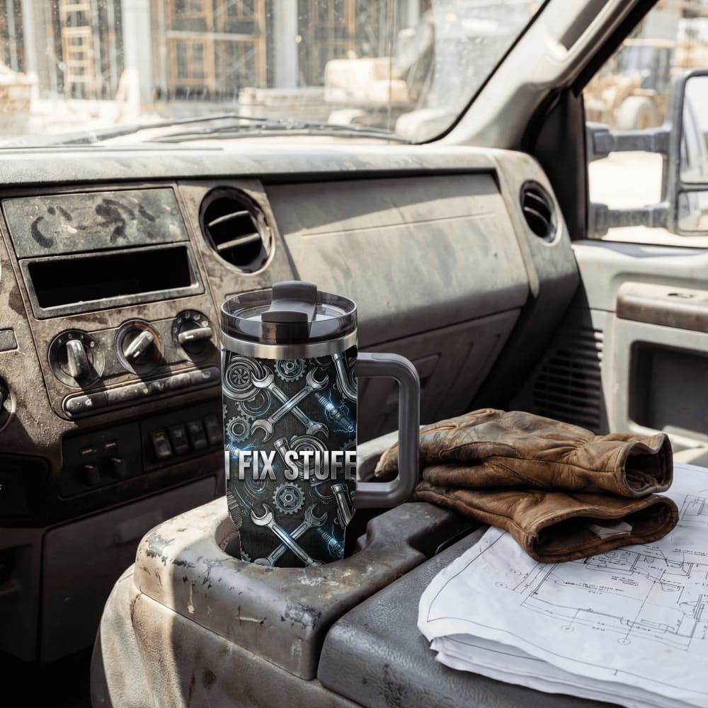 Faux Laser Engraved Mechanic Tumbler - 20/30/40oz Stainless Steel Travel Mug - "Diesel Power" Industrial Design - Rugged Gift for Men