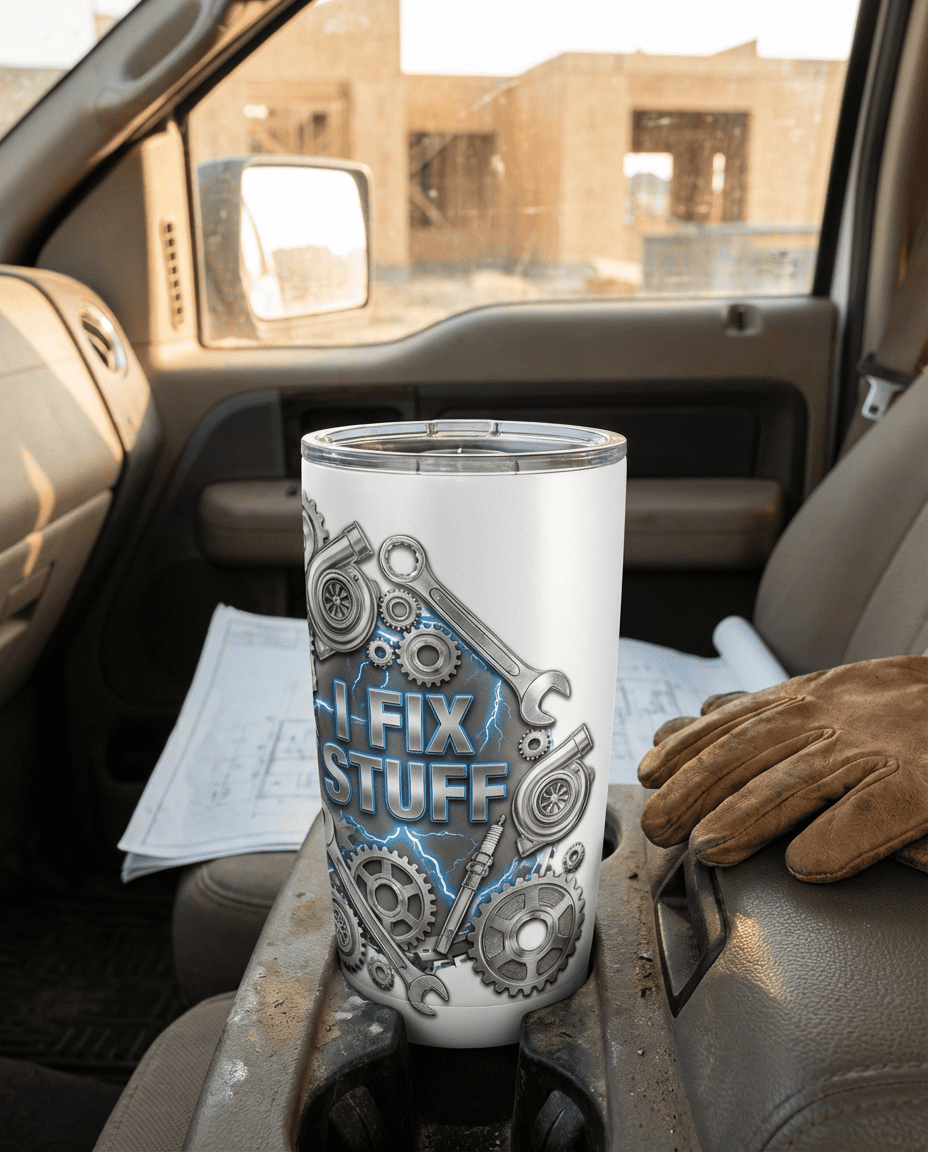 Faux Laser Engraved Mechanic Tumbler - 20/30/40oz Stainless Steel Travel Mug - "Diesel Power" Industrial Design - Rugged Gift for Men