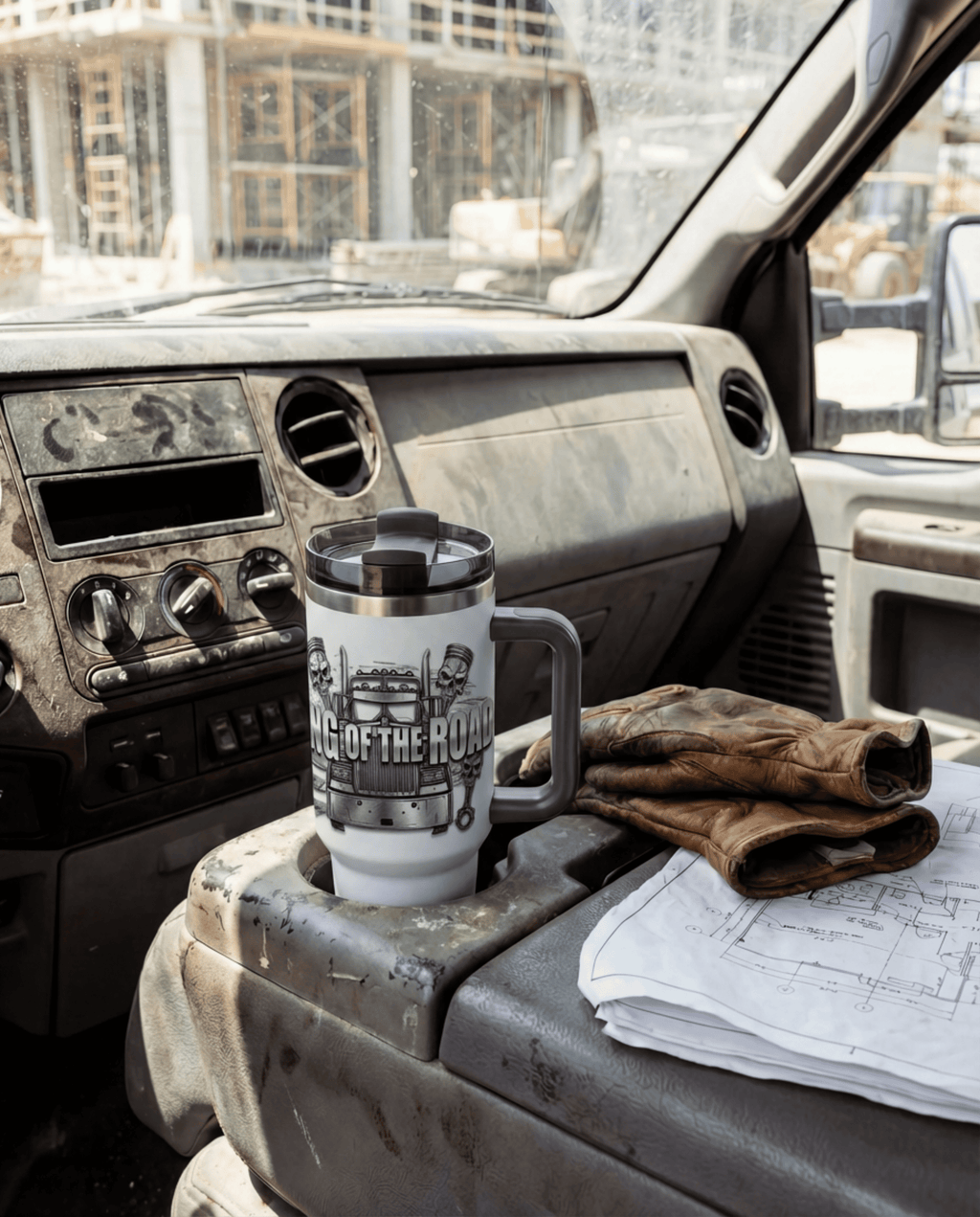Faux Laser Engraved Trucker Tumbler - 20/30/40oz Stainless Steel Travel Mug - "Diesel Power" Industrial Design - Rugged Gift for Men