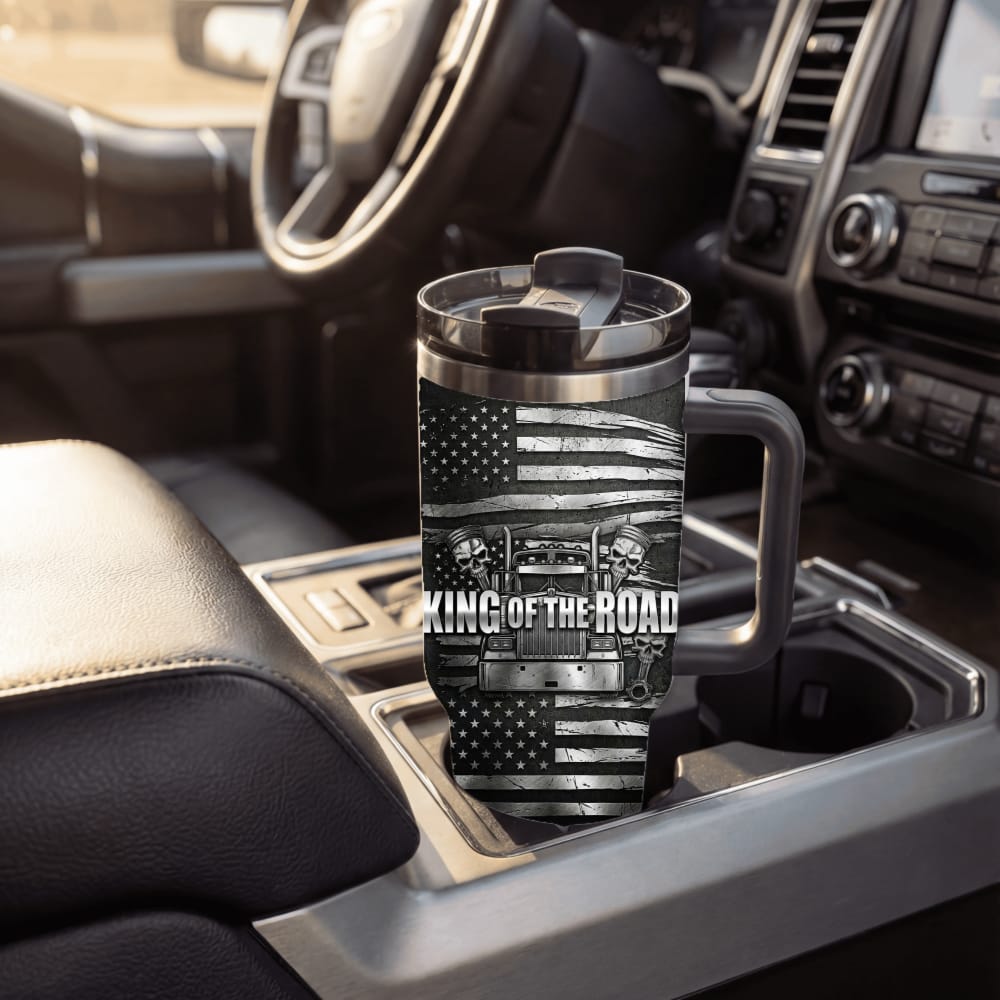 Faux Laser Engraved Trucker Tumbler - 20/30/40oz Stainless Steel Travel Mug - "Diesel Power" Industrial Design - Rugged Gift for Men
