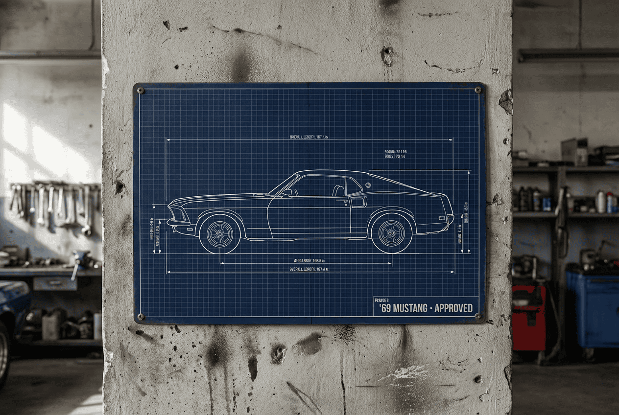 Custom Car Blueprint Metal Sign - Turn Your Photo Into Vintage Engineering Art | Personalized Garage Decor