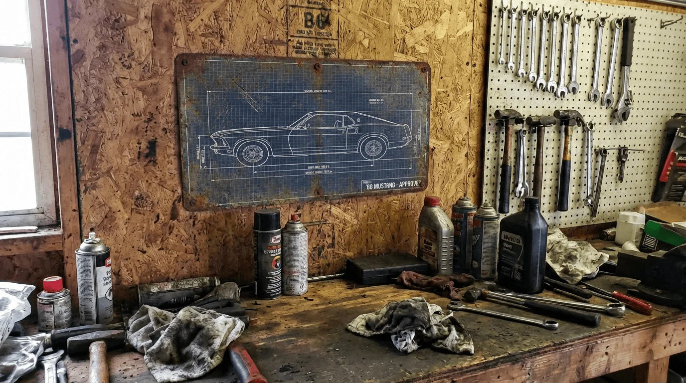 Custom Car Blueprint Metal Sign - Turn Your Photo Into Vintage Engineering Art | Personalized Garage Decor