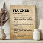 Trucker Definition Wall Art - Funny Truck Driver Gift & Home Decor - "King of The Road" Framed Print for Dad, Husband, or Long Haulers
