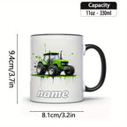 Customized Name Cute Durable 11oz Ceramic Mug with Cartoon Tractor Design for Hot & Cold Drinks Perfect Gift for Birthdays Christmas New Year Camping Picnic Chair and Blanket Set Coffee LidCoffee Mug Tree Straw