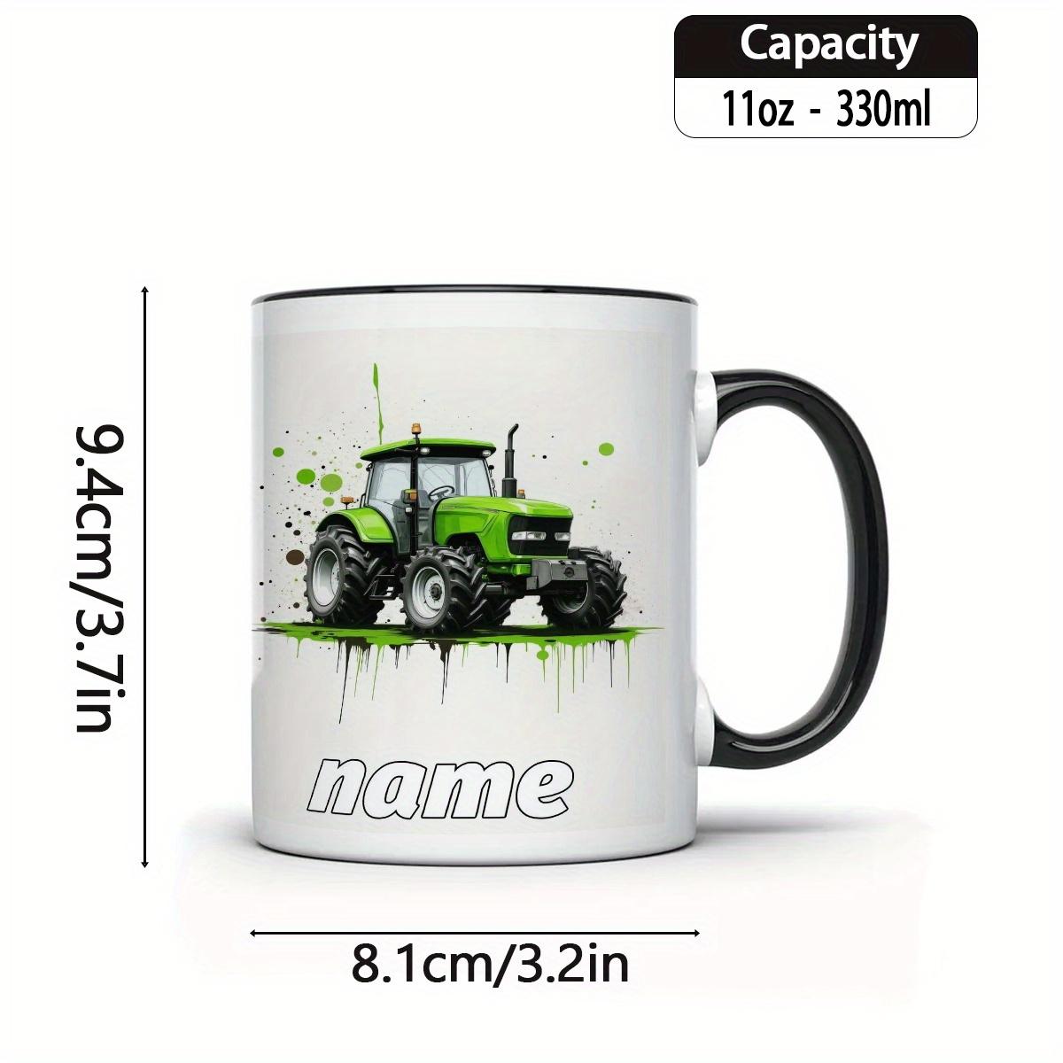 Customized Name Cute Durable 11oz Ceramic Mug with Cartoon Tractor Design for Hot & Cold Drinks Perfect Gift for Birthdays Christmas New Year Camping Picnic Chair and Blanket Set Coffee LidCoffee Mug Tree Straw