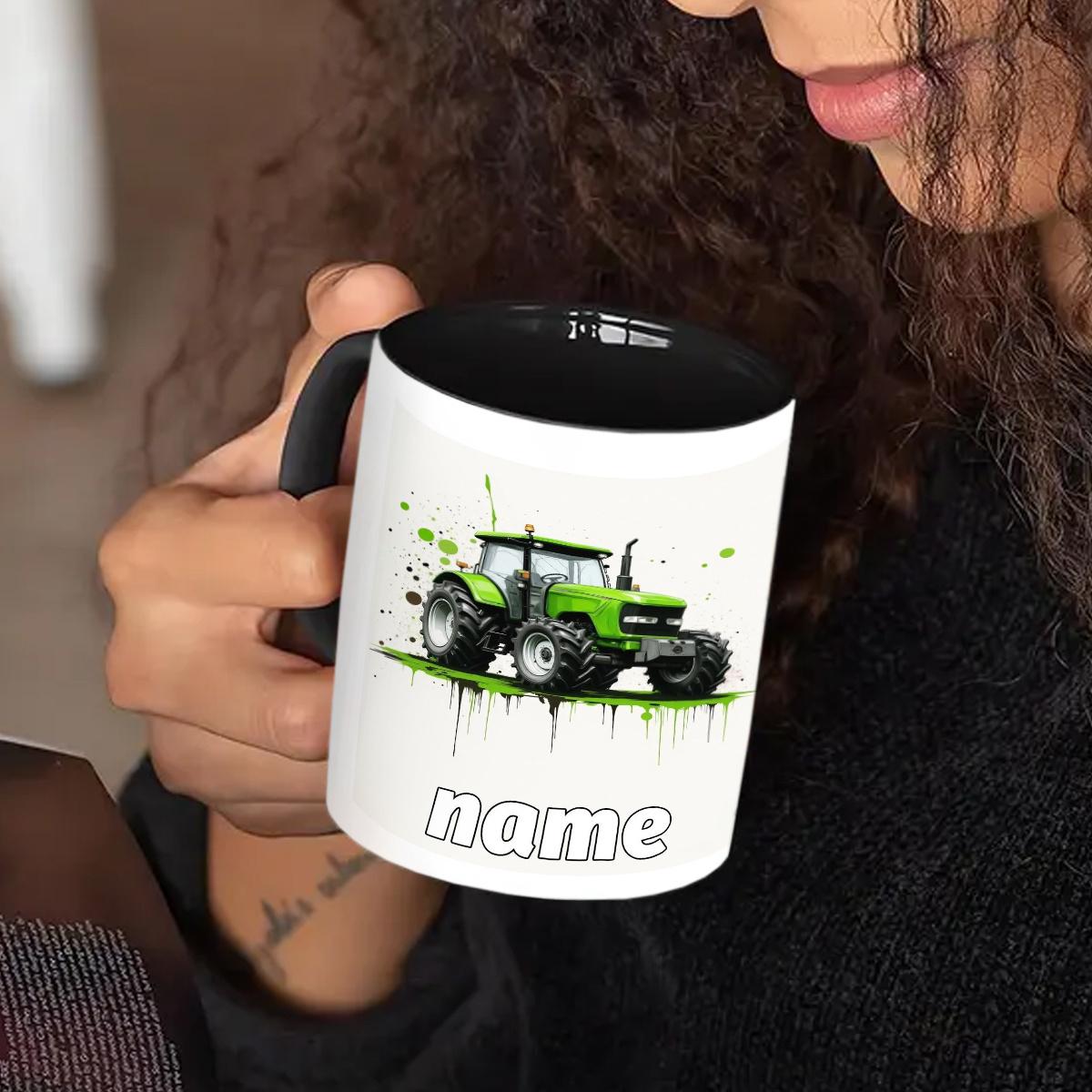 Customized Name Cute Durable 11oz Ceramic Mug with Cartoon Tractor Design for Hot & Cold Drinks Perfect Gift for Birthdays Christmas New Year Camping Picnic Chair and Blanket Set Coffee LidCoffee Mug Tree Straw
