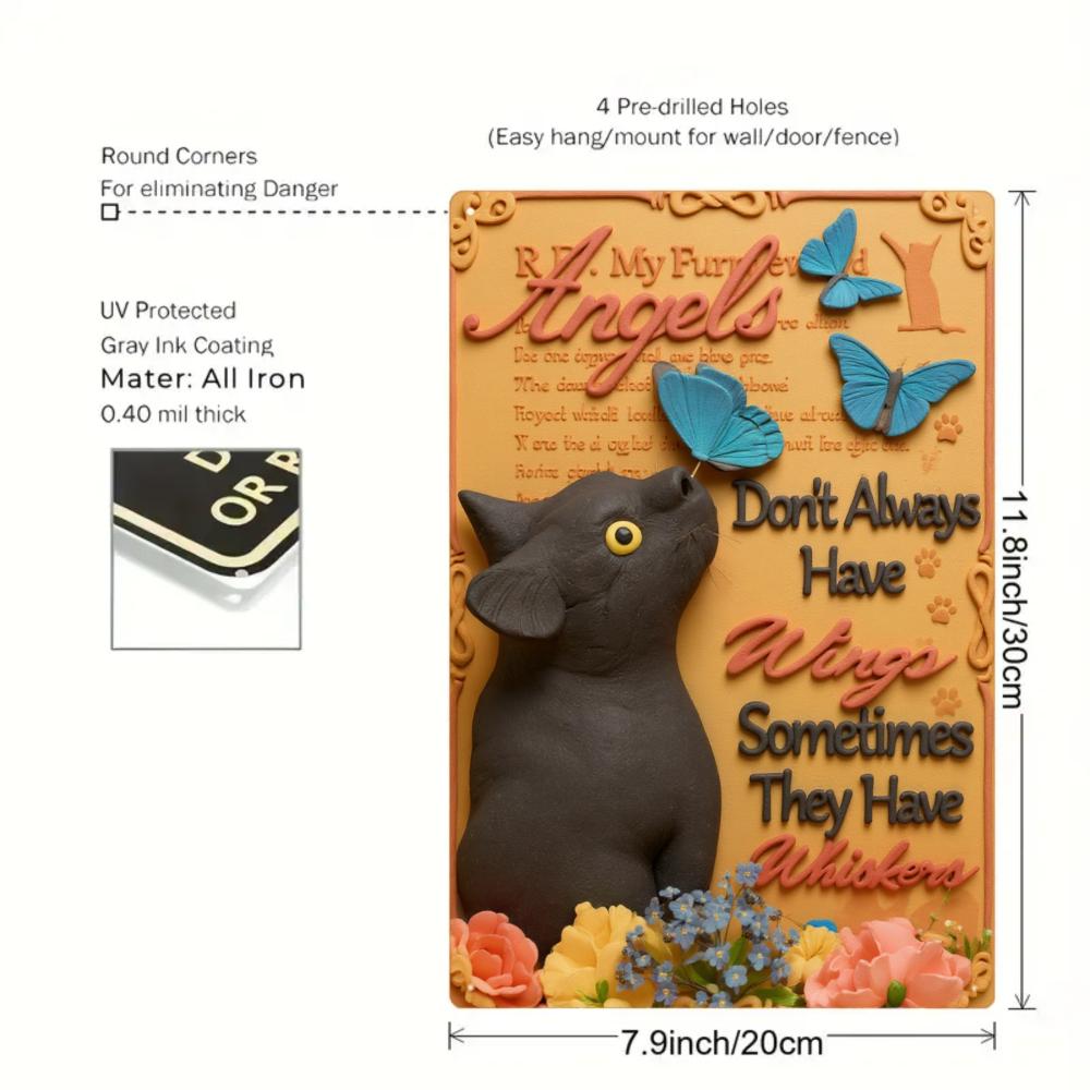 1pcs Iron sheet painting Cat Wall Plaque Black With Butterflies & Floral Design Angels Don't Always Have Wings Sometimes They Have Whiskers Pet Memorial Decor For Home Camping Picnic Chair and Blanket Set Christmas Tree Ceramic Mug Straw