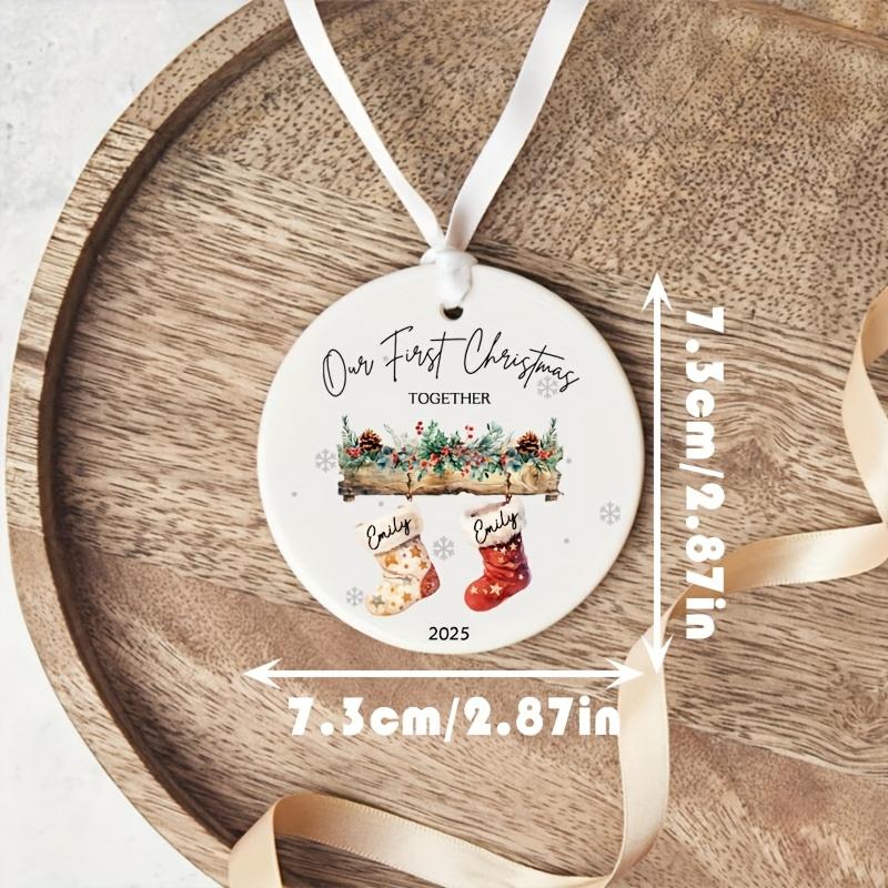 1pc Personalized Couple's Bauble - Custom Names & Year - Elegant White & Golden/Red First Christmas Keepsake Gift for Newlyweds, Engaged Couples, 1st Year Together - Durable Wedding/Anniversary Ornament with Hanging Loop Camping Picnic Chair and Blanket S