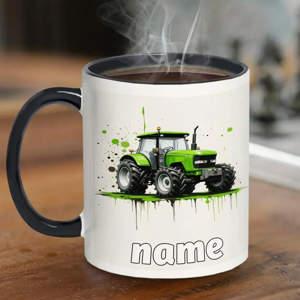 Customized Name Cute Durable 11oz Ceramic Mug with Cartoon Tractor Design for Hot & Cold Drinks Perfect Gift for Birthdays Christmas New Year Camping Picnic Chair and Blanket Set Coffee LidCoffee Mug Tree Straw
