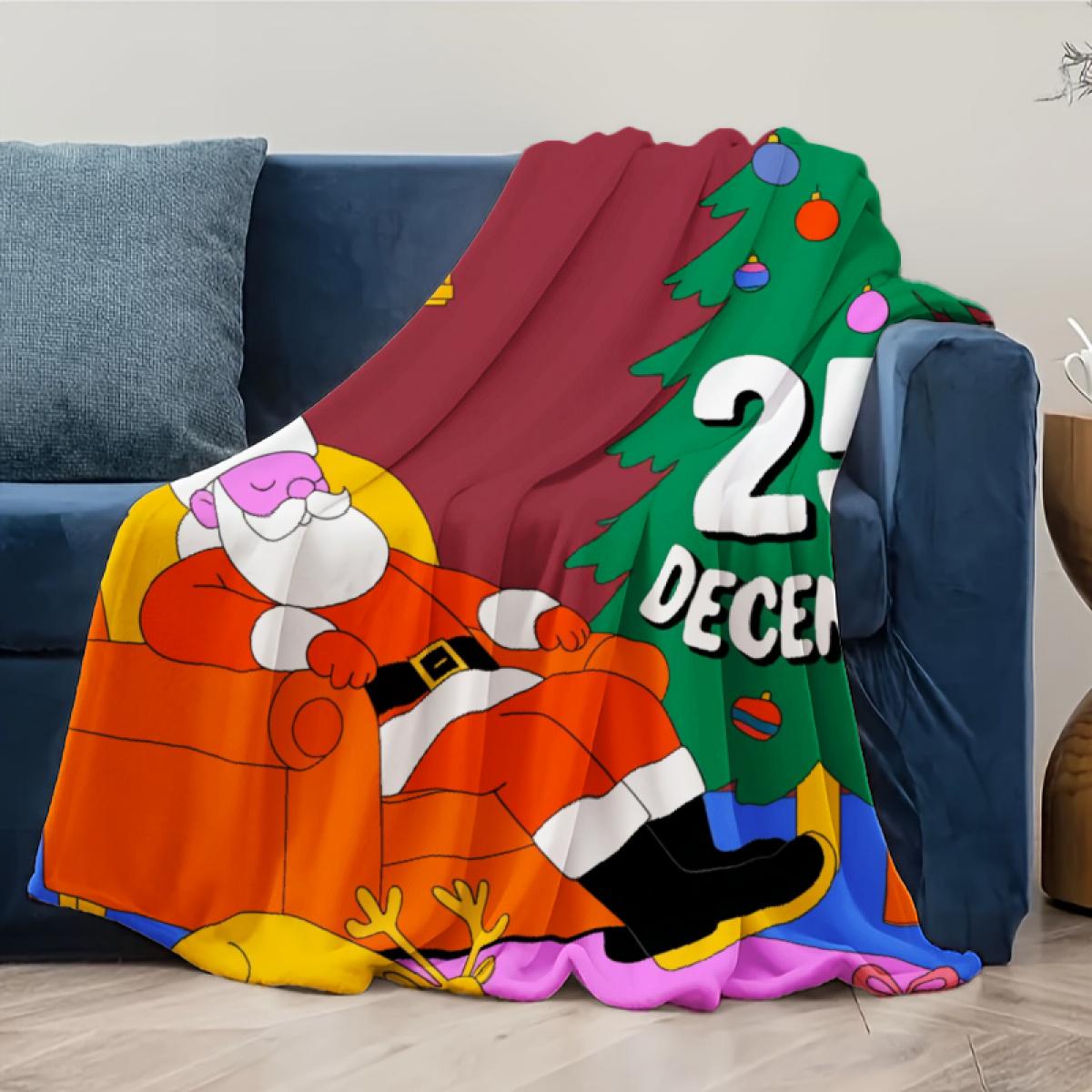 Christmas Throw Blanket Red Santa Claus & Christmas Tree 25 December Text for Holiday Home Decor 290g Flannel Camping Picnic Chair and Set Ceramic Mug with Straw