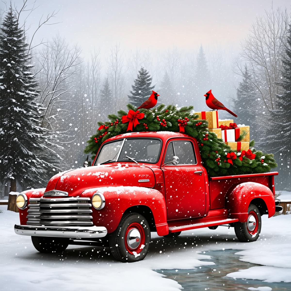 290g Flannel Blanket Christmas Throw Red Vintage Truck Snowy Forest Cardinals Print Cozy Winter Home Decor Holiday Gift Camping Picnic Chair and Set Tree Ceramic Mug with Straw