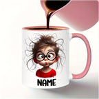 Personalized Funny Girl Face Mug with Glasses & Expressive Eyes 11oz Dishwasher Safe Ceramic Coffee Cup Custom Name Text Ideal Gift for Teens Birthdays Everyday Use Camping Picnic Chair and Blanket Set Christmas LidCoffee Mug Tree Straw