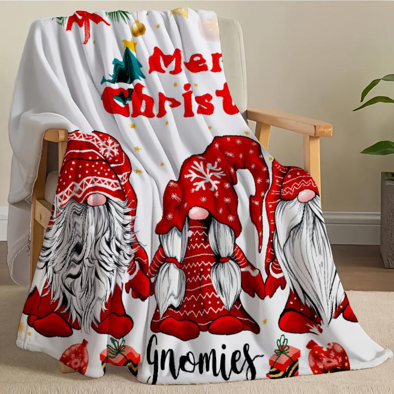 Cozy Christmas Santa Claus Print Blanket Lightweight Flannel Throw For Sofa Bed Travel Camping Living Room Office Couch Chair And Bed Digital Printing Fleece Blanket With Soft And Warm Flannel Fabric Gifts For Family Or Friends dwarf  blanket Picnic Set