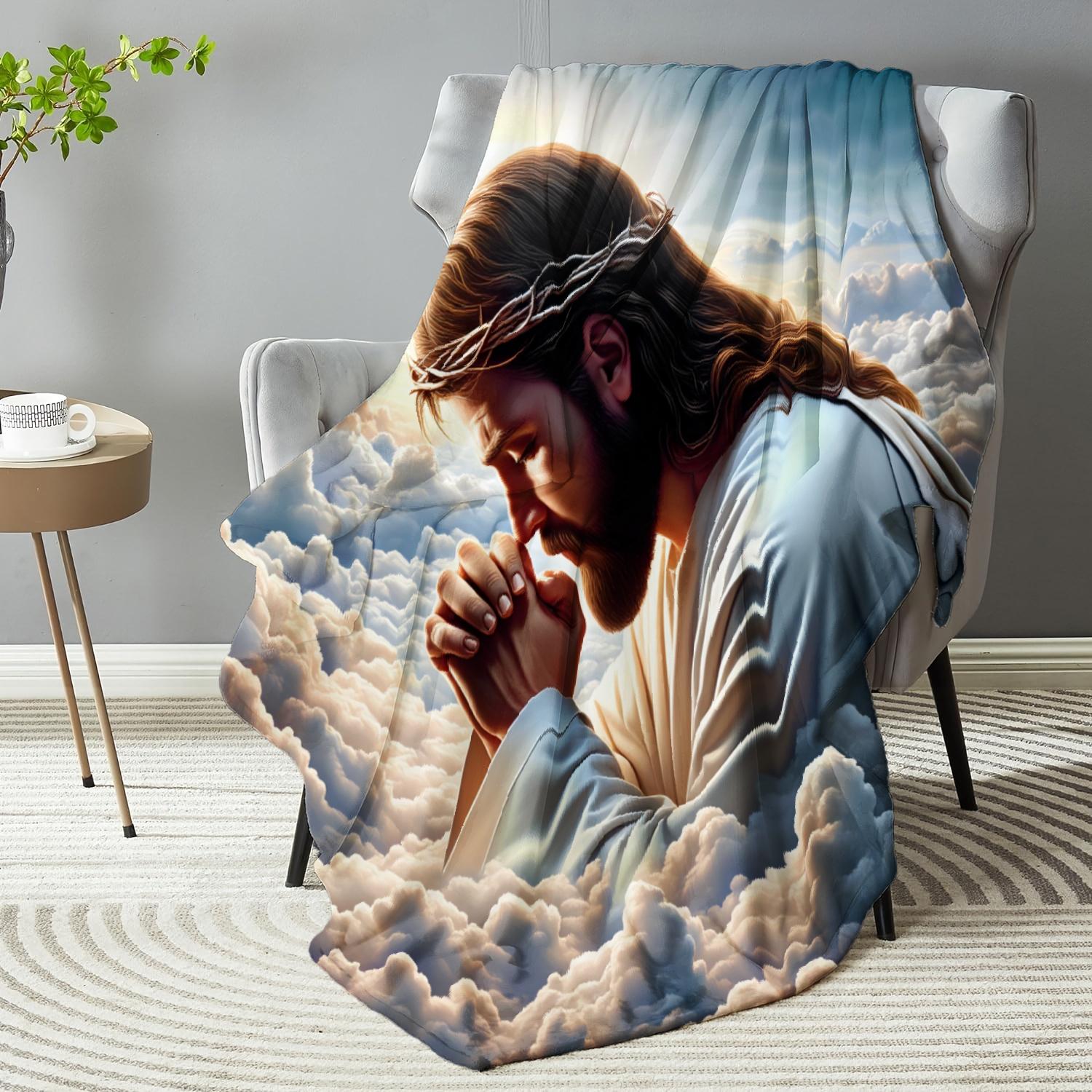 Jesus-Inspired Soft & Warm Flannel Throw Blanket Versatile for Couch Office Bed Camping All-Season Comfort Wearable Blanket Picnic Chair and Set Ceramic Christmas Coffee Mug with Lid Tree Straw