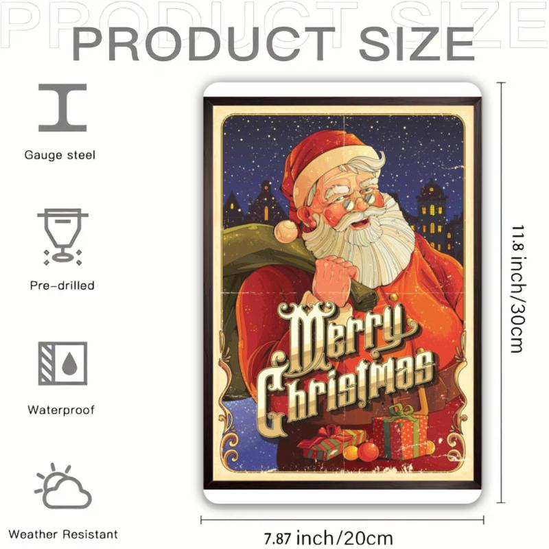 1pcs Iron sheet painting  Vintage Santa Claus Poster Red And Green Christmas Design With Merry Christmas Text For Holiday Decor Perfect Festive Home Decor Camping Picnic Chair Blanket Set Tree Ceramic Mug Straw