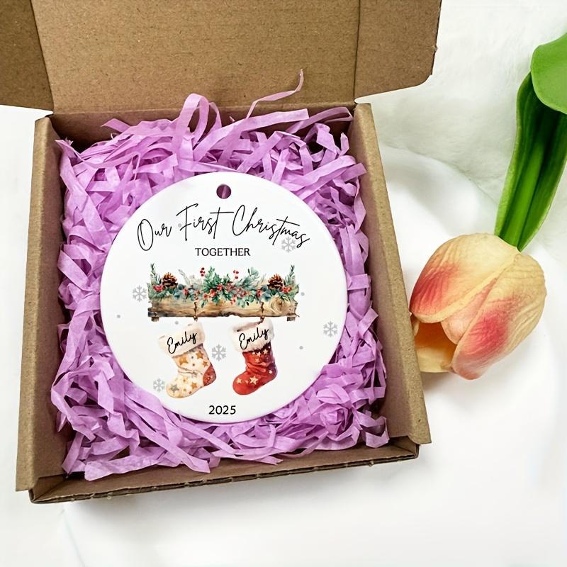 1pc Personalized Couple's Bauble - Custom Names & Year - Elegant White & Golden/Red First Christmas Keepsake Gift for Newlyweds, Engaged Couples, 1st Year Together - Durable Wedding/Anniversary Ornament with Hanging Loop Camping Picnic Chair and Blanket S