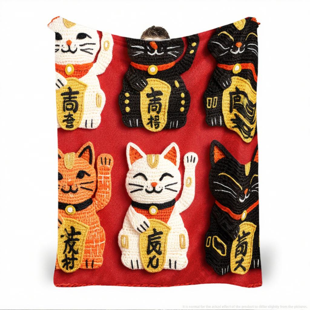 Red Zhaocai Cat Print Flannel Blanket Reversible All-Season Soft Warm Throw for Sofa Bed Nap Machine Washable Multi-Size Cozy Home Decor with Playful Feline Design Contemporary Style Plush Texture Camping Picnic Chair and Set Ceramic Christmas Coffee Mug