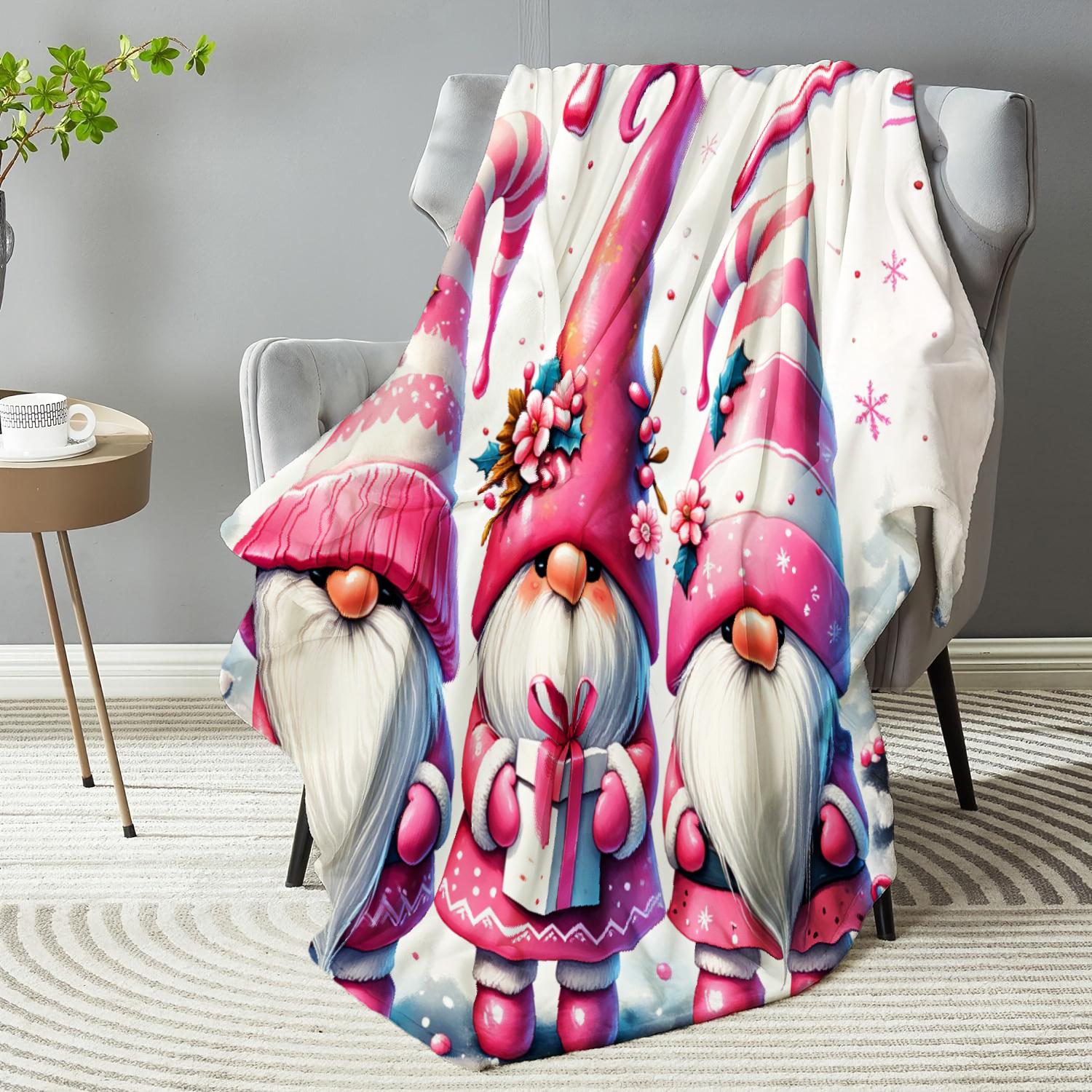 Cozy Christmas Gnome & Bell Print Flannel Throw Blanket Soft Warm Versatile for Couch Office Bed Camping Travel All Season Multi Purpose Gift dwarf  blanket Picnic Chair and Set Ceramic Coffee Mug with Lid Tree Straw