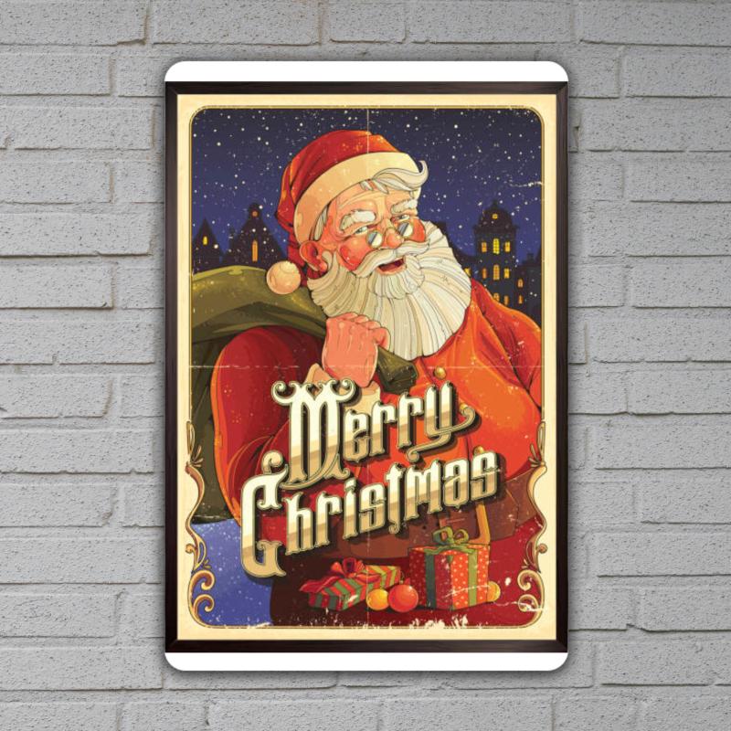 1pcs Iron sheet painting  Vintage Santa Claus Poster Red And Green Christmas Design With Merry Christmas Text For Holiday Decor Perfect Festive Home Decor Camping Picnic Chair Blanket Set Tree Ceramic Mug Straw