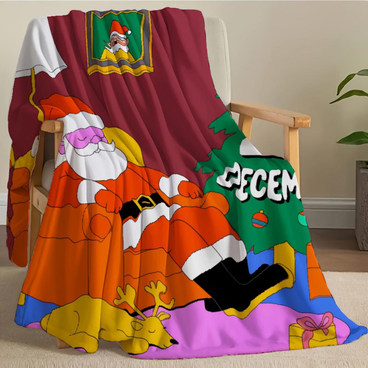 Christmas Throw Blanket Red Santa Claus & Christmas Tree 25 December Text for Holiday Home Decor 290g Flannel Camping Picnic Chair and Set Ceramic Mug with Straw