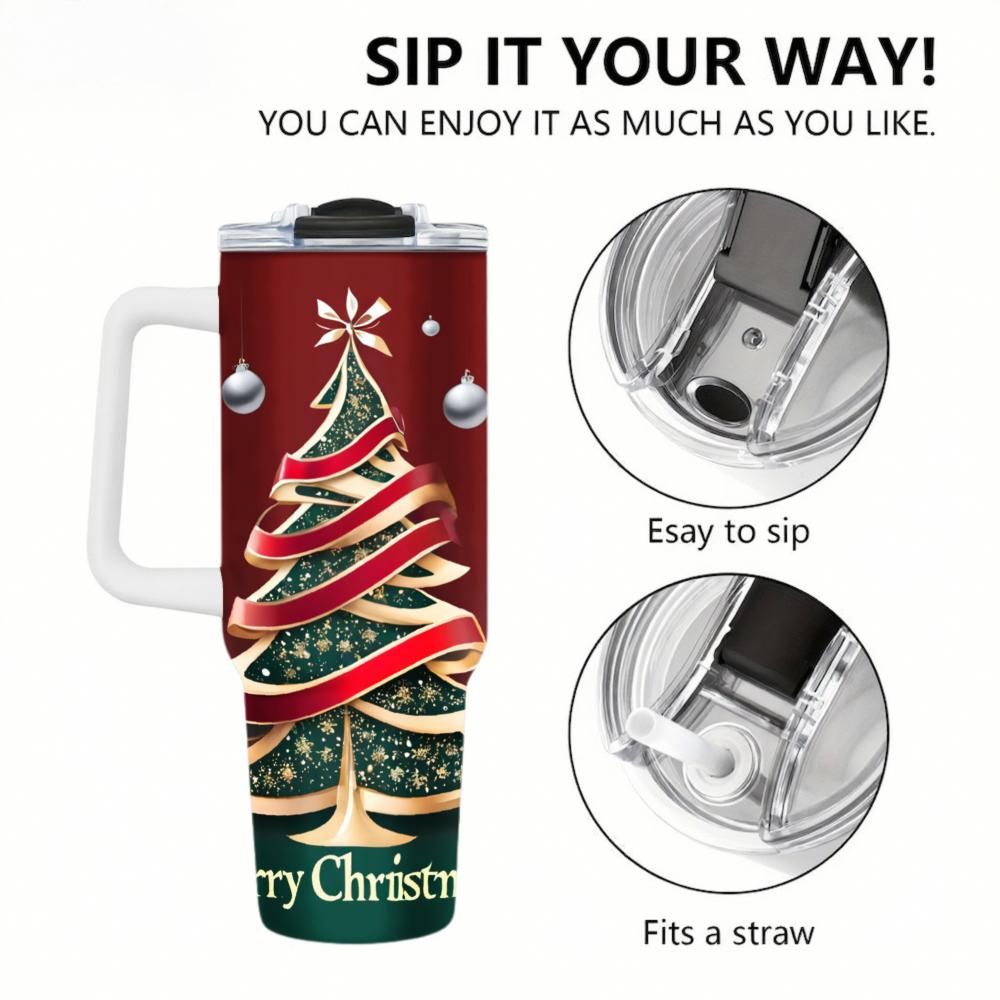 Christmas Tumbler Red Christmas Tree With Ribbon And Ornaments Temperature Control Drinkware For Festive Season 12 Hours Hot 6 Hours ColdCar cup-thermal mug-customizable patterns Camping Picnic Chair Blanket Setthermal mug Ceramic Mug Straw