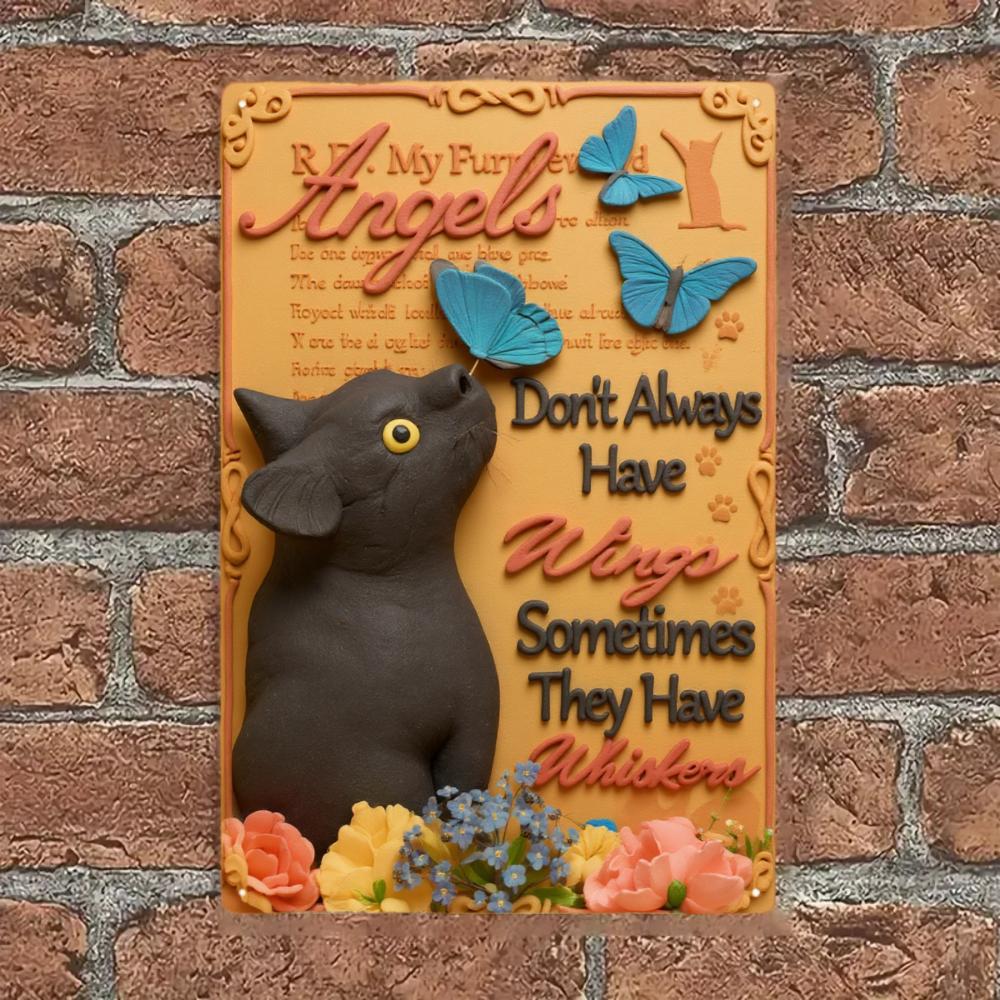 1pcs Iron sheet painting Cat Wall Plaque Black With Butterflies & Floral Design Angels Don't Always Have Wings Sometimes They Have Whiskers Pet Memorial Decor For Home Camping Picnic Chair and Blanket Set Christmas Tree Ceramic Mug Straw
