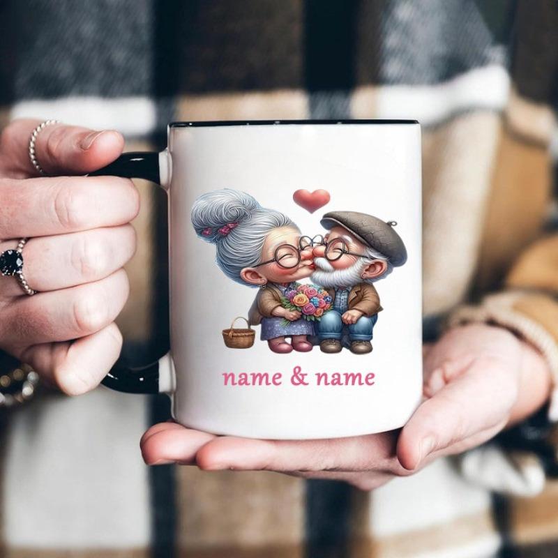 Personalized Grparents Romantic Kiss Ceramic Mug Custom Name Coffee Cup Heat Resistant Dishwasher Safe 7 Color Options Unique Gift for Father's Day Mother's Day Birthdays Durable Vibrant Design Grparents Gifts Sentimental Keepsake Camping Picnic Chair Bla