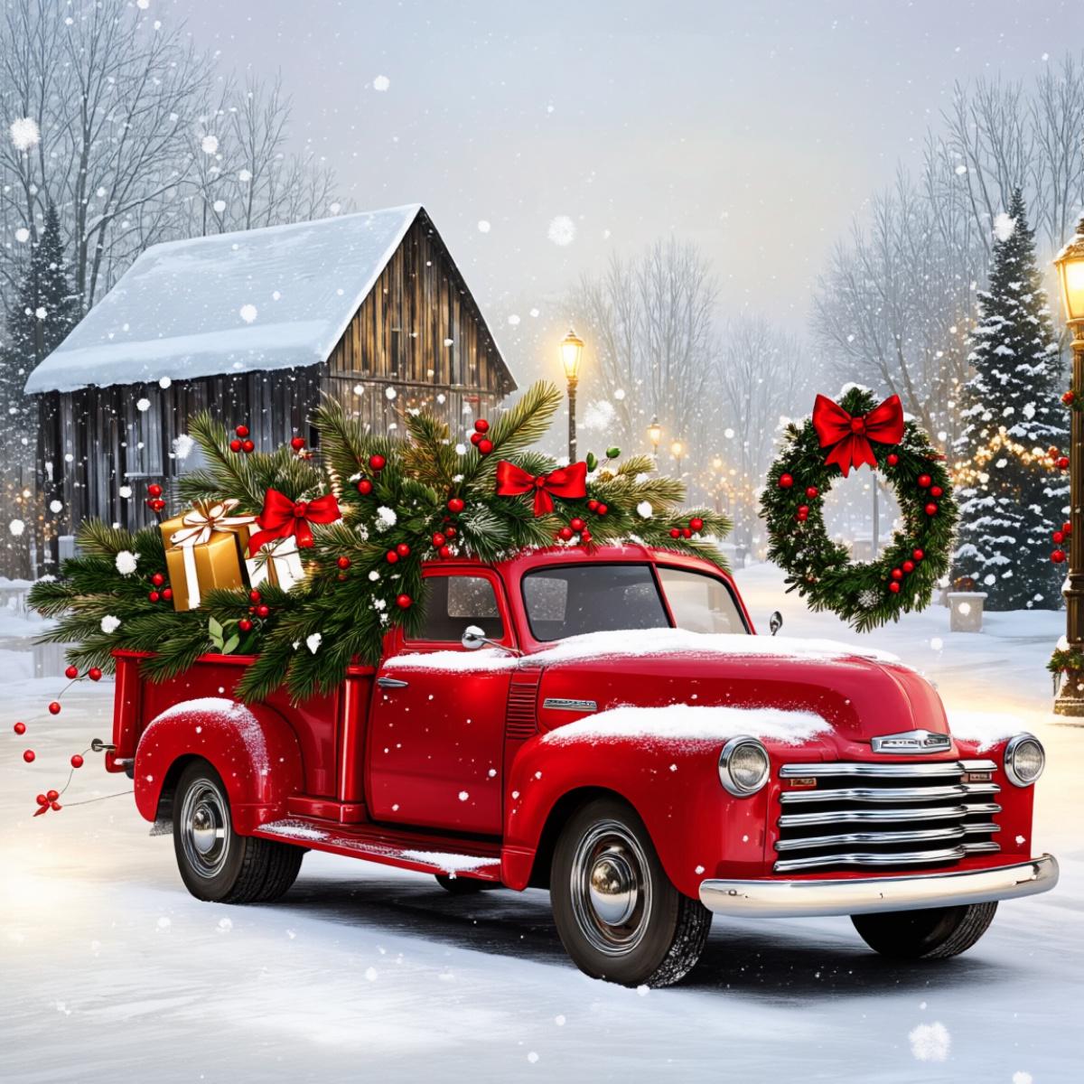 290g Flannel Christmas Throw Blanket Red Vintage Truck With Snow & Holiday Decorations For Cozy Living Room Or Bedroom Use Festive Design Camping Picnic Chair and Set Tree Ceramic Mug Straw