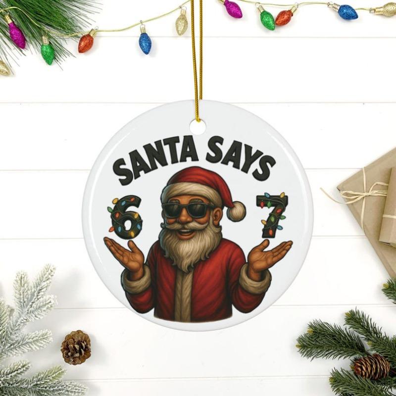 2D Flat, Funny Gen Z Teenager Santa Says 6 & 7 Number Ornament - Christmas Tree Decoration with 67 Slang, Fashion Glasses-Wearing Santa & 67 Number Plate - Gift for,, (Bohemian Style) Camping Picnic Chair and Blanket Set Ceramic Coffee Mug Lid Straw