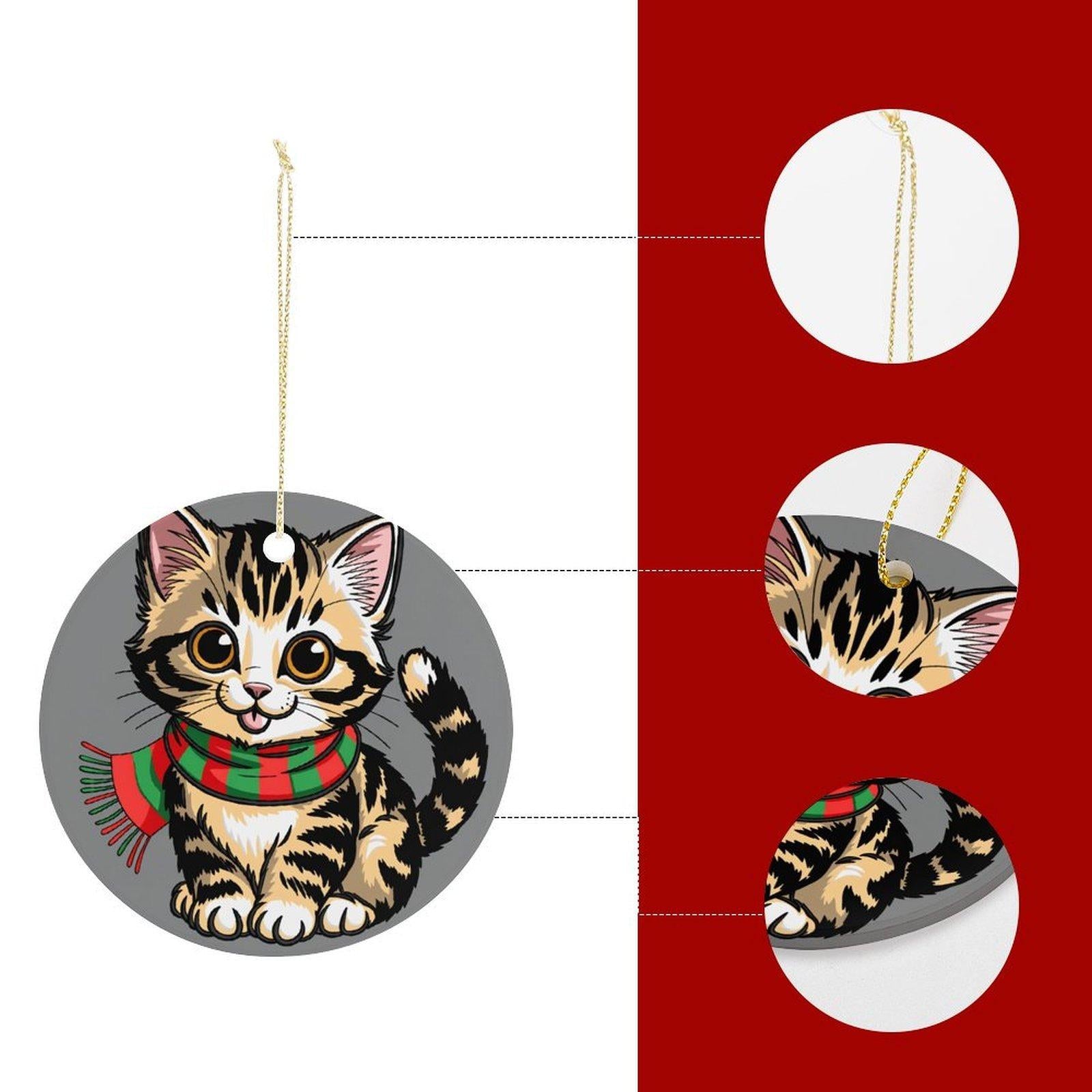 Cute Christmas Cat with Scarf Ceramic Ornament - Reusable Hanging Accessory for , Home, Car & Bags | Festive Christmas Decor & Cat Lover Gift Camping Picnic Chair and Blanket Set Mug Straw